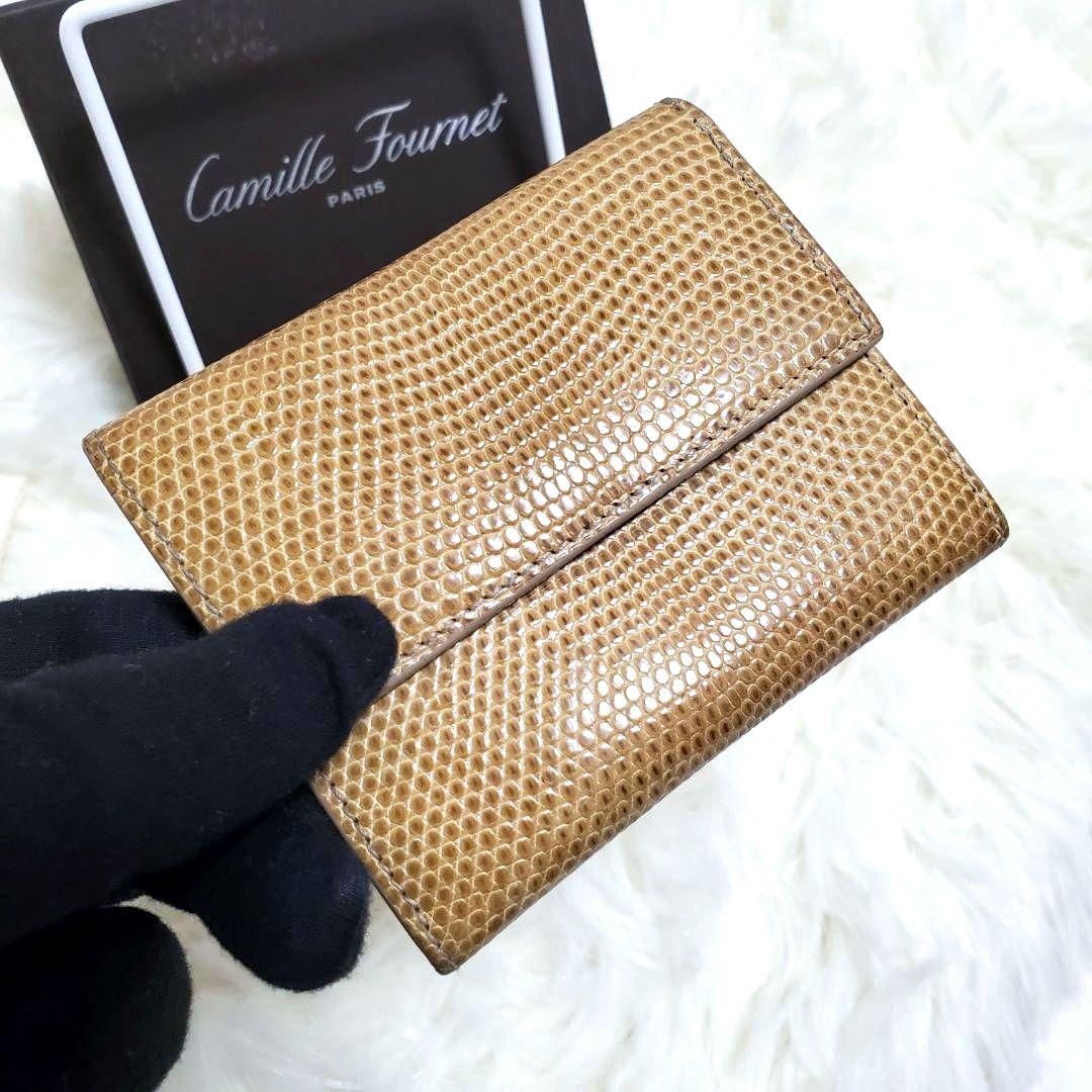美品 カミーユフォルネ 希少 リザード ケース 箱付き ベージュ 定番人気