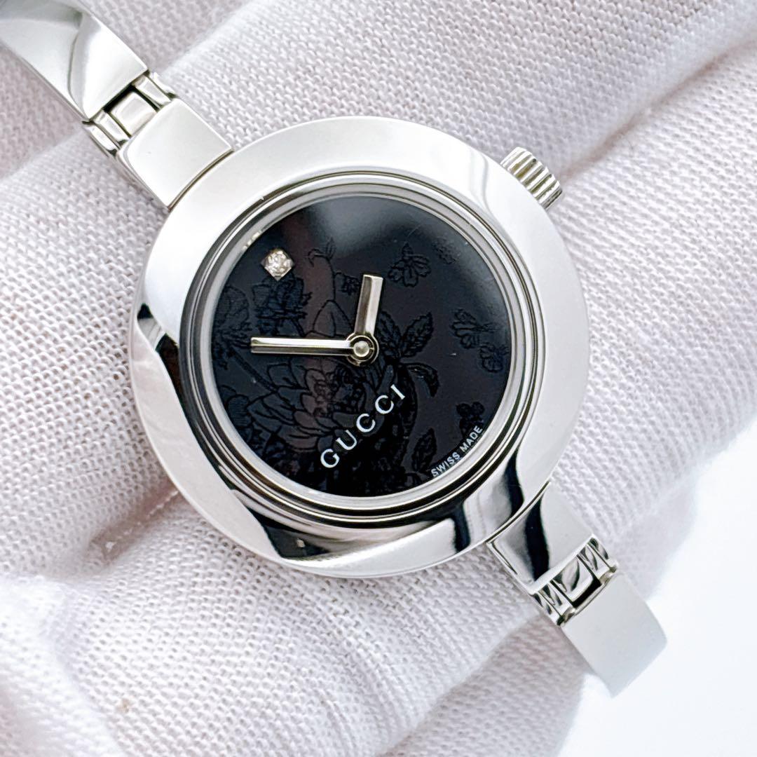 【美品・電池新品・箱】GUCCI 105 フローラ ブラック ダイヤ ラウンド
