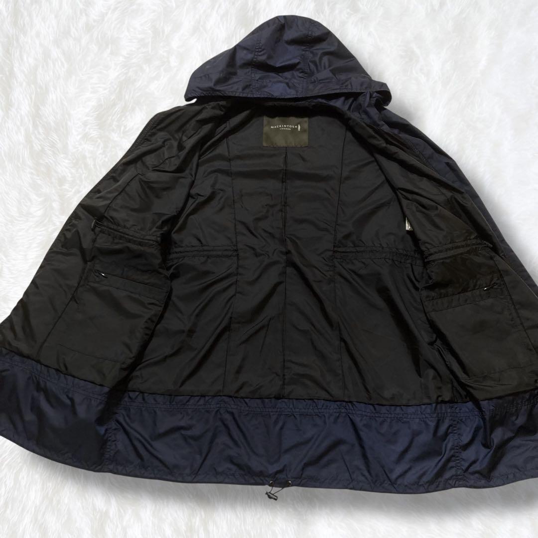 美品 マッキントッシュ ロンドン 撥水 ナイロンコート フーデッド ネイビー M