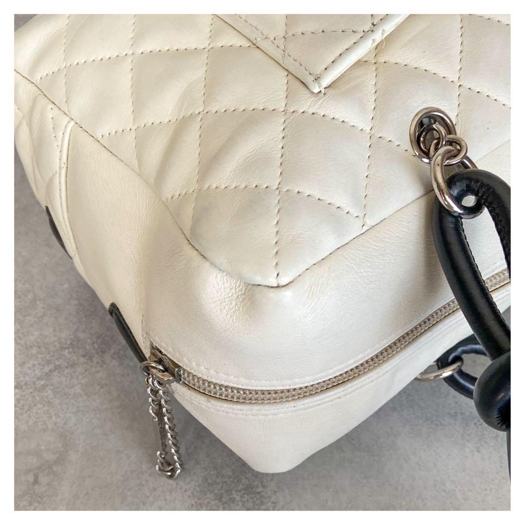 シャネル カンボンライン ラムスキン ショルダーバッグ ホワイト シルバー金具