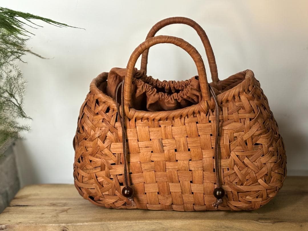 山葡萄 かご 市松編み 乱れ編み 職人手編み 籠 手提げ 内布あり