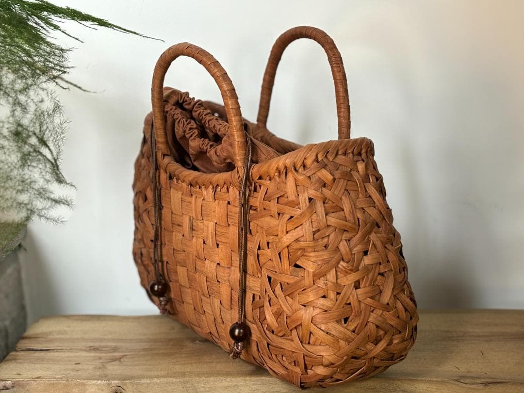 山葡萄 かご 市松編み 乱れ編み 職人手編み 籠 手提げ 内布あり