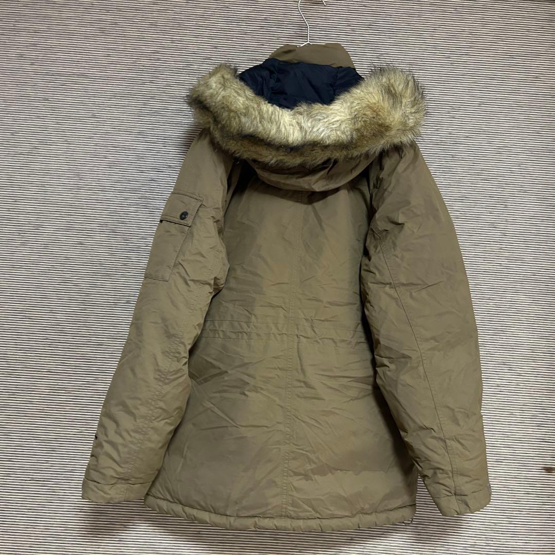 【ノースフェイス】ダウンジャケット モッズコート　こげ茶　フェイクファー刺繍H3