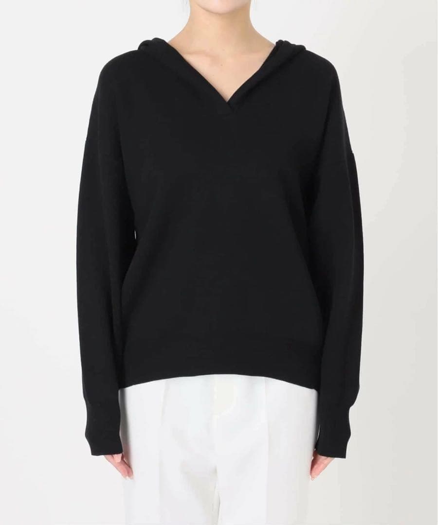 【新品】NOBLE 接結タック編みフードプルオーバー　ブラック