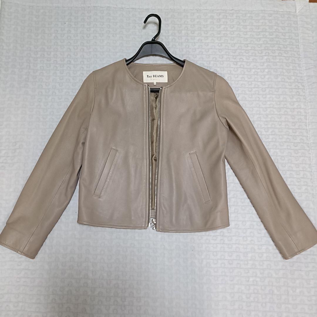 Ray BEAMS / ラムレザー ノーカラー ブルゾン　シングルライダース