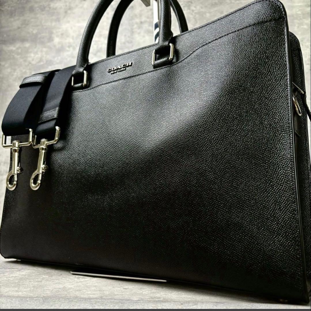 未使用級COACH コーチ メンズ ショルダー ビジネス レザー ブラック