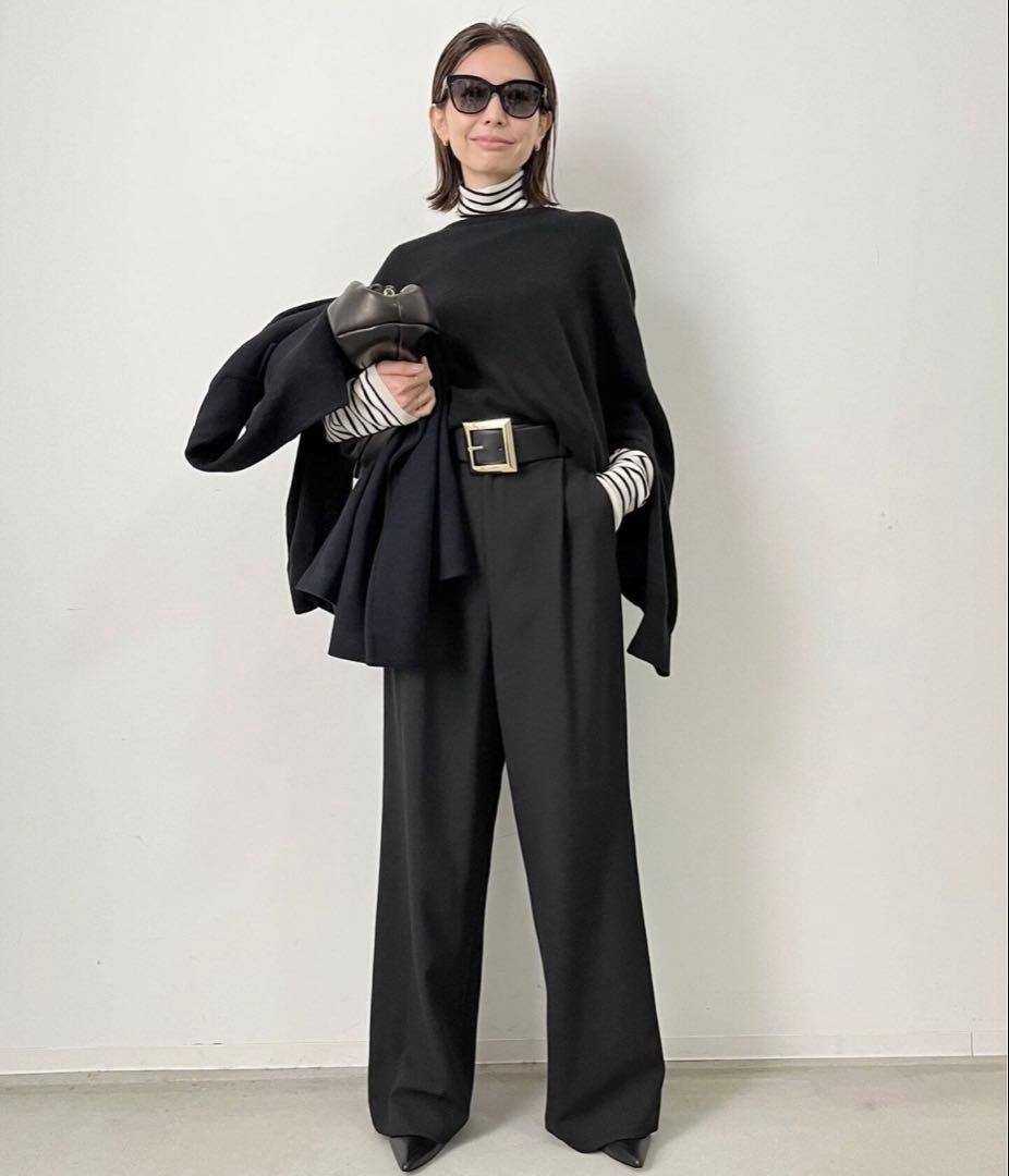 【アパルトモン】Cashmere C/N Poncho Knit ブラック