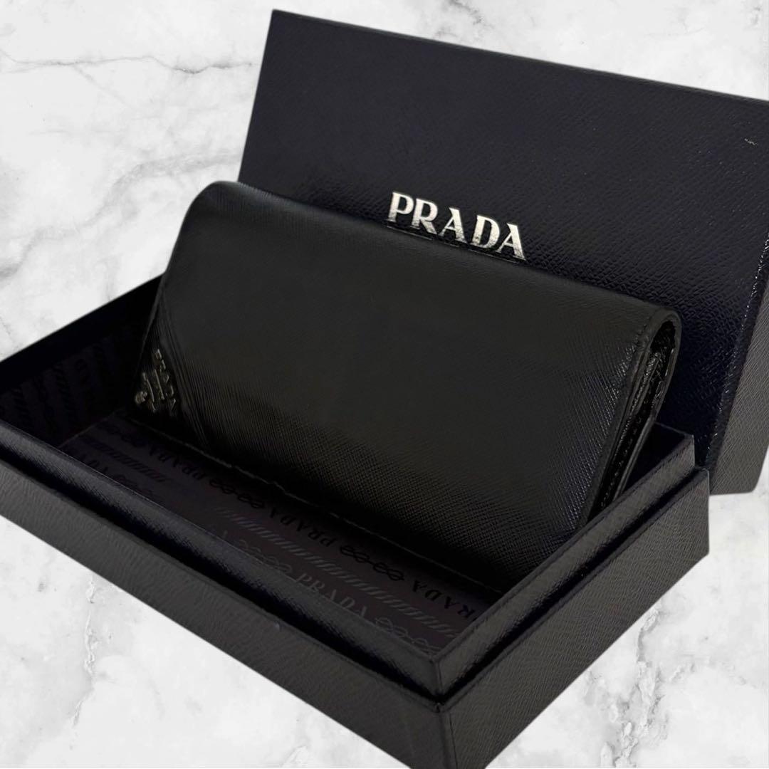美品✨PRADA プラダ 長財布 二つ折り財布 サフィアーノ ブラック 黒