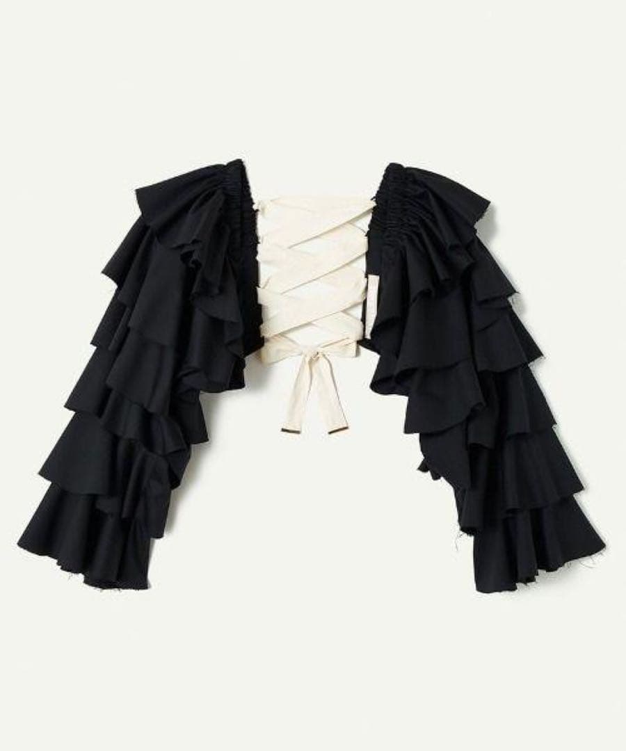 フリルデザイン レースアップ トップス 黒