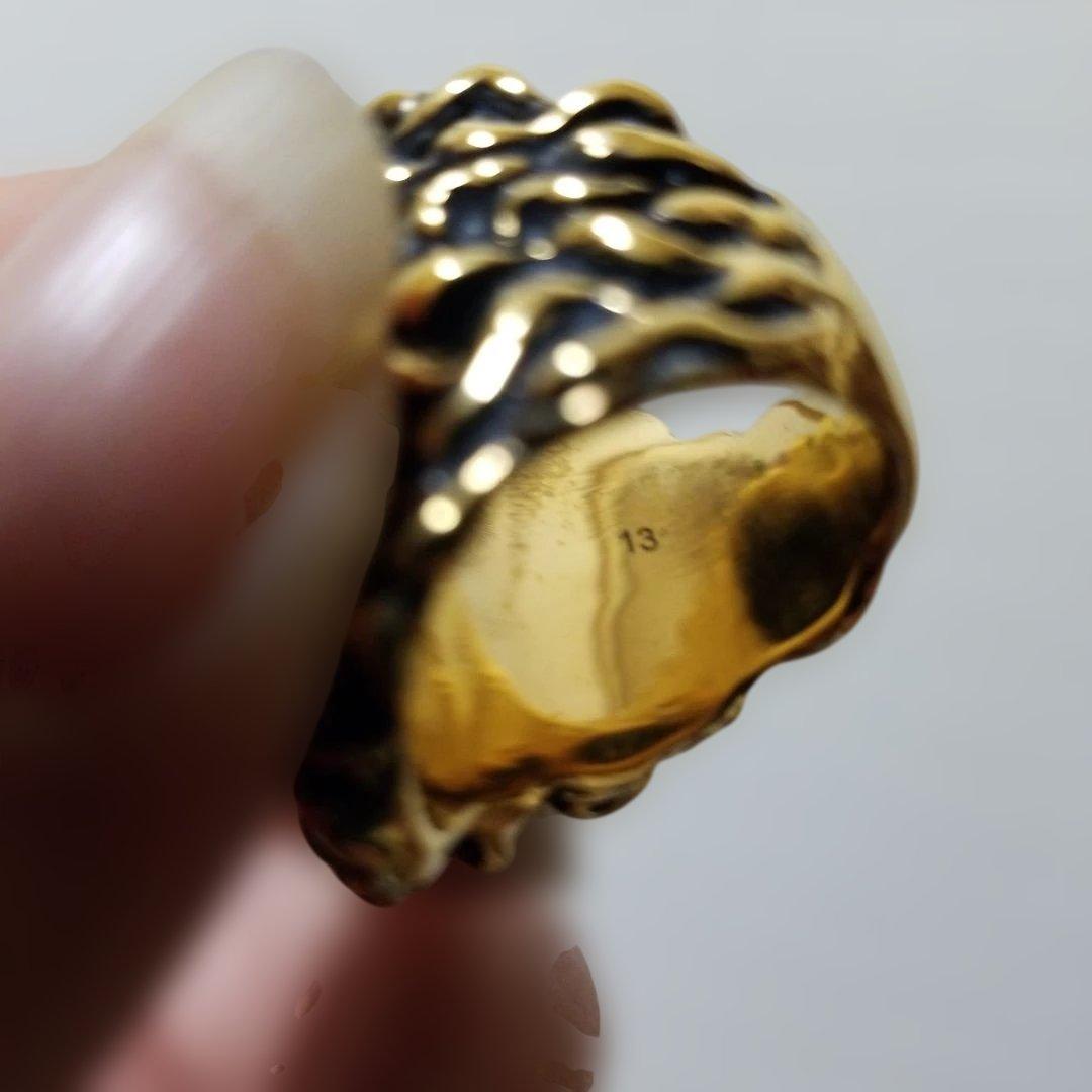 ★GUCCl【希少】紫色ストーンのライオンデザインリング 美品です★ゴールド系