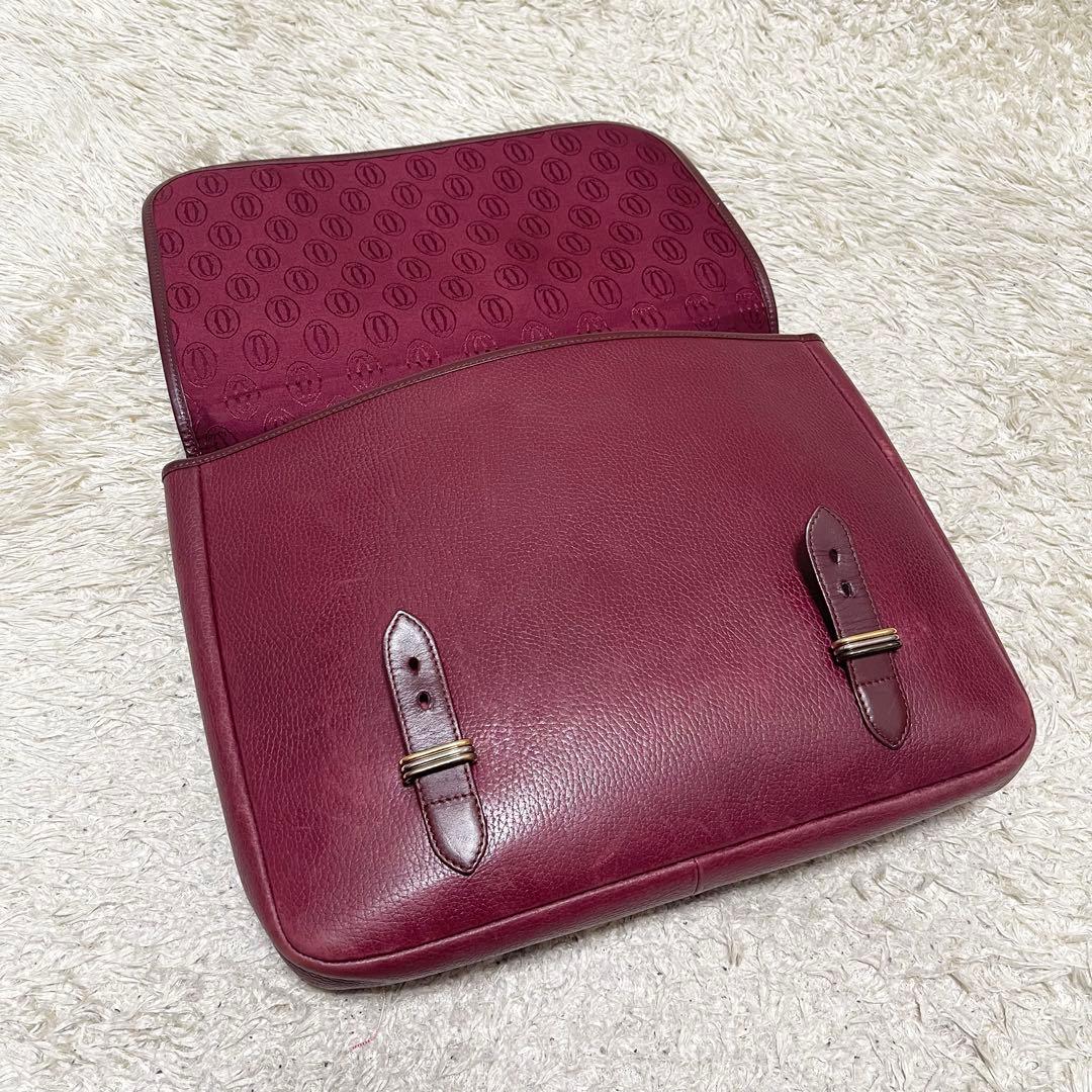 【A4可】カルティエ　ビジネスバッグ　フラップ　ボルドー　ゴールド金具