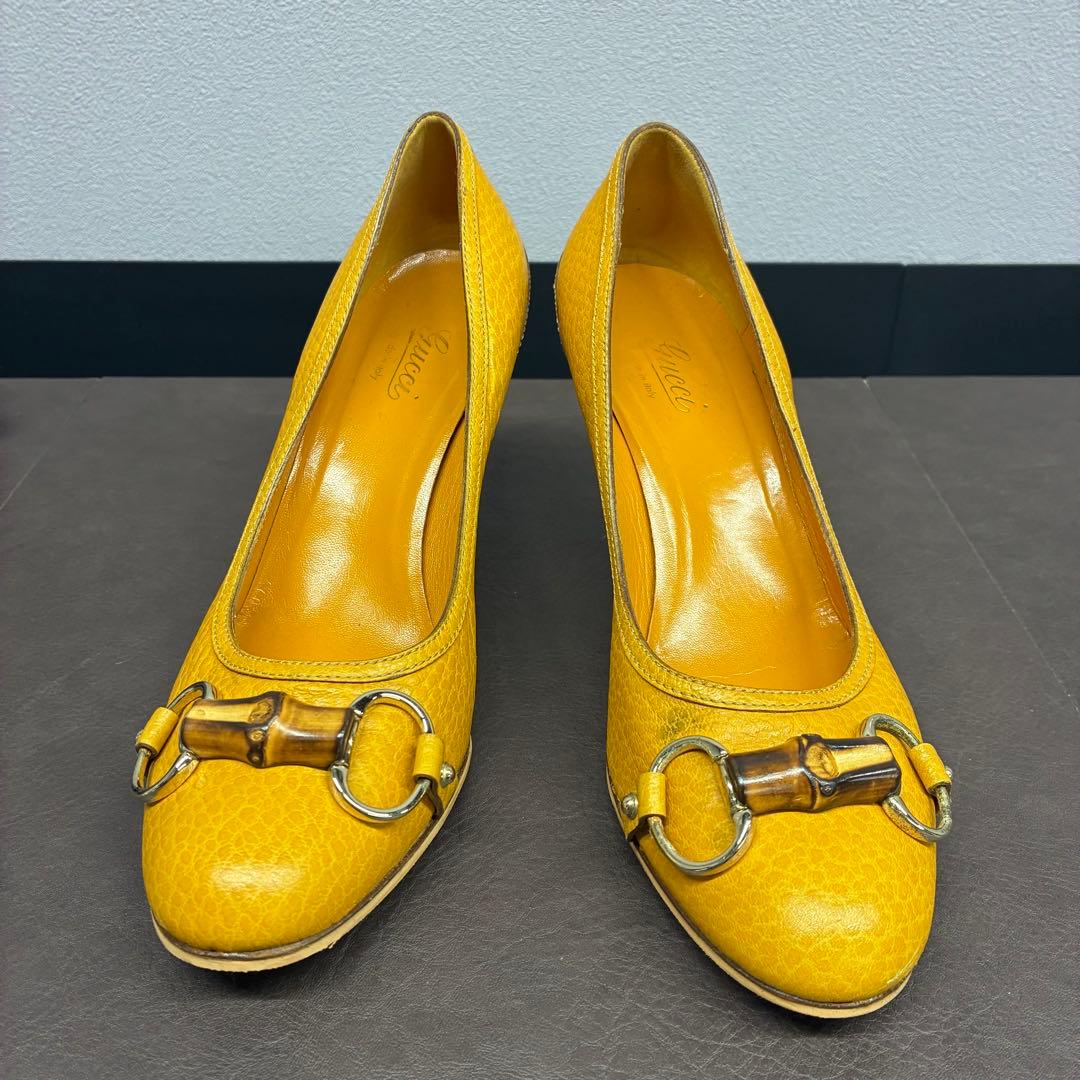 GUCCI／グッチ イエロー レザー パンプス バンブー