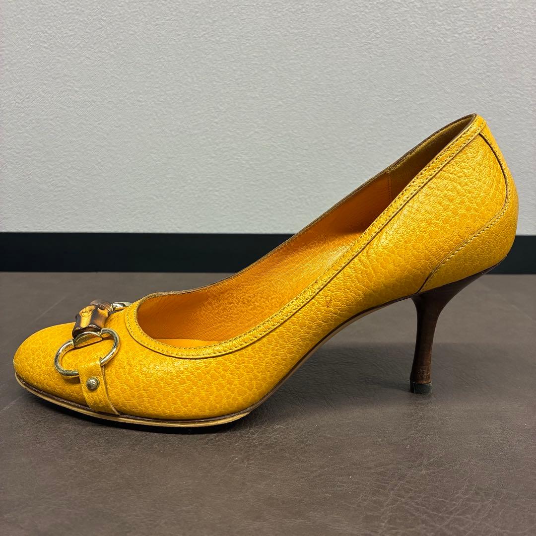 GUCCI／グッチ イエロー レザー パンプス バンブー