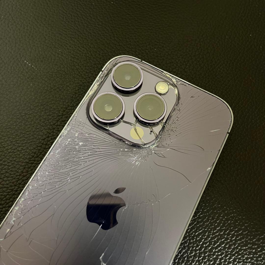 iPhone 14 Pro 256GB ディープパープル 背面割れ 動作良好