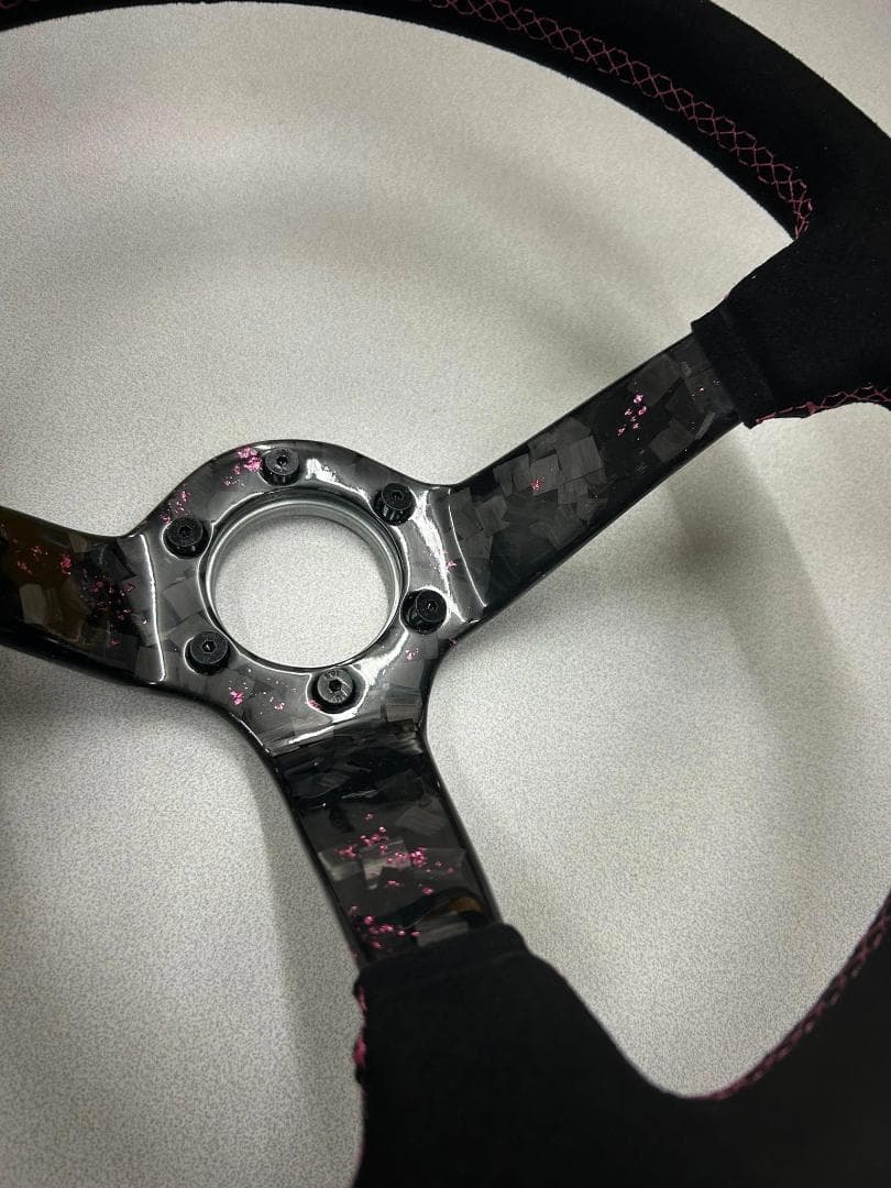 カーボンステアリング 350mm フォージドカーボン×ピンク USDM JDM