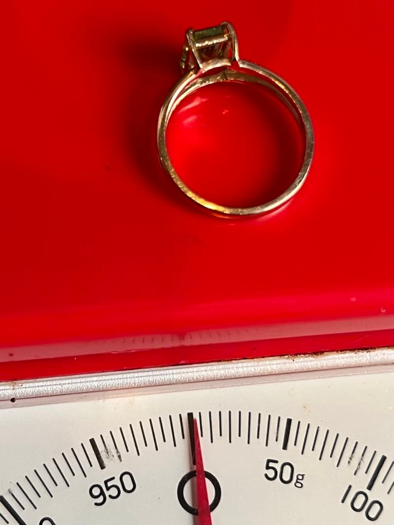 14金14K グリーン天然石 ストーン　エメラルドカット ゴールドリング指輪