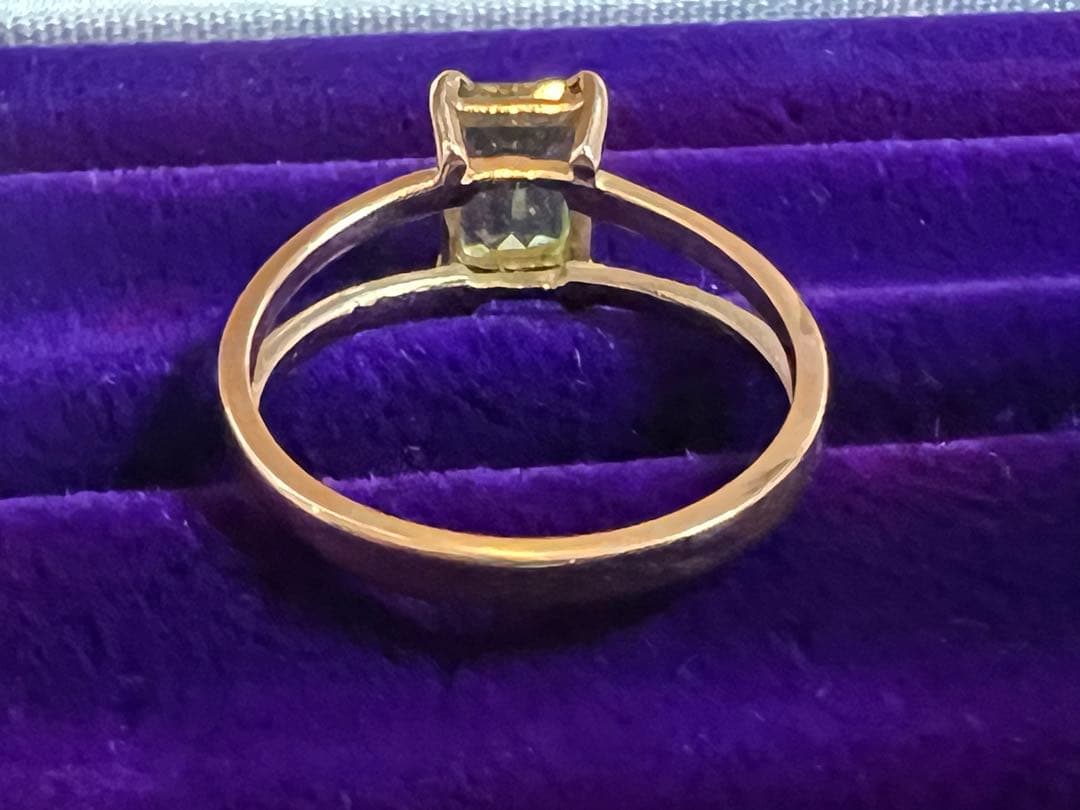 14金14K グリーン天然石 ストーン　エメラルドカット ゴールドリング指輪