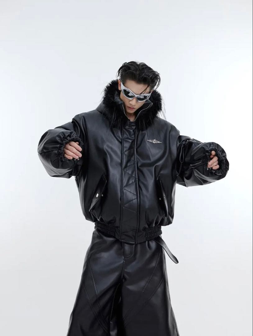 argue culture フェイクレザーファーダウンジャケット