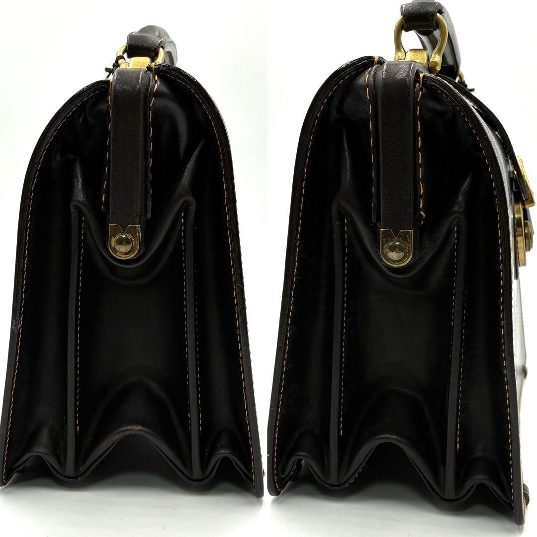 美品 土屋鞄 ミニダレスバッグ 鍵付き ブライドルレザー ダークブラウン メンズ