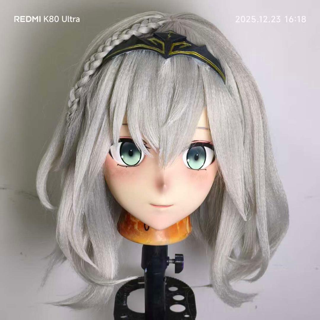 白銀ノエル 鍵付き全頭面着ぐるみマスク/美少女着ぐるみ/kigurumi