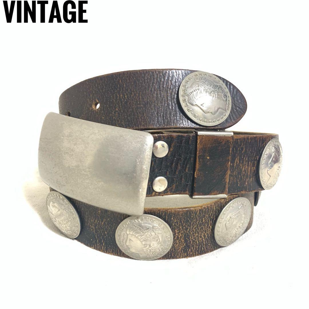 00s 13連 モルガン コンチョ レザーベルト ヴィンテージ Y2K