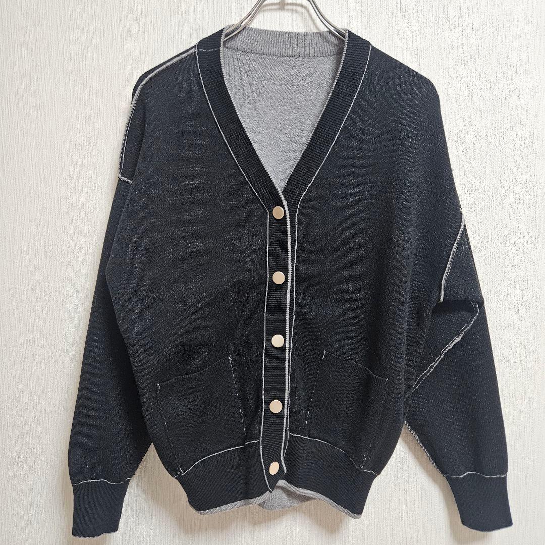新品　リンカブル　リバーシブルカーディガン ブラック/グレー
