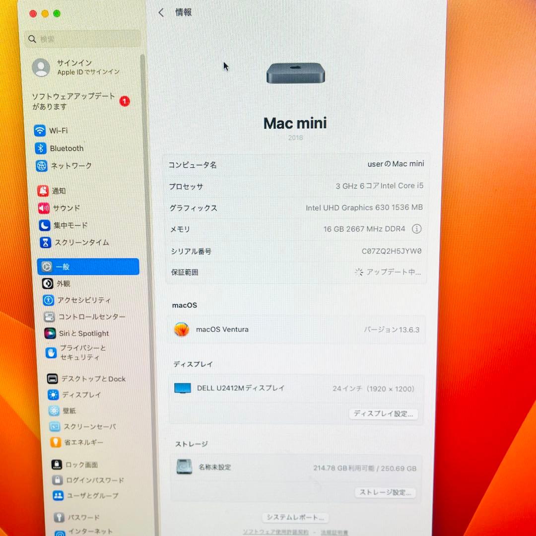 ミニPC #529 mac mini 2018 MacOS Ventura i5 16GB