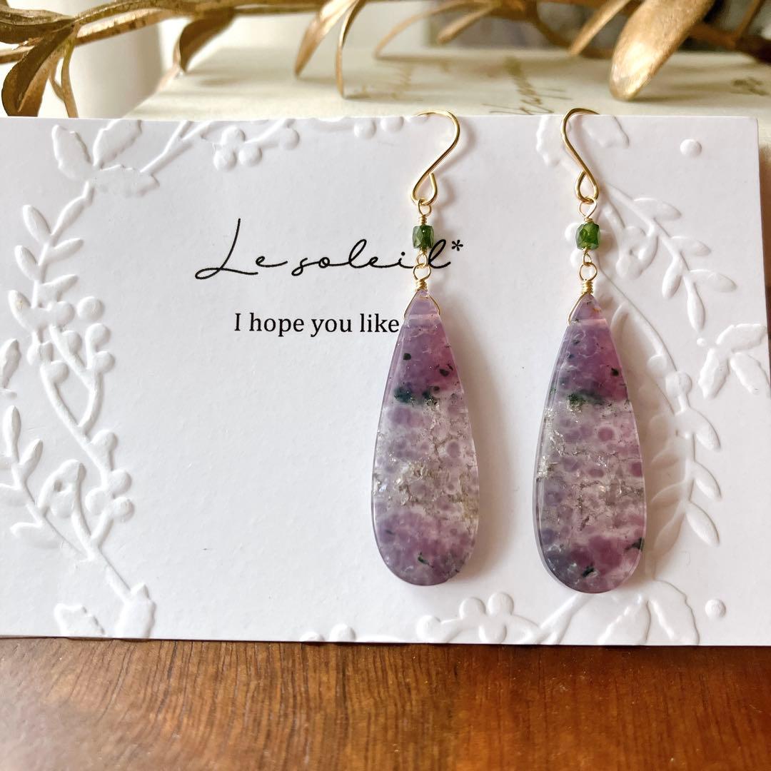 ポメころび◆一点物✧オレンジフォッシルコーラル×レッドスピネルピアス