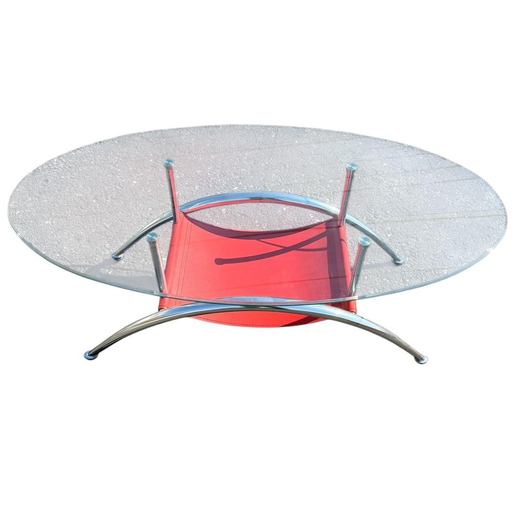 スペースエイジ ガラスローテーブル ヴィンテージ レザー ミッドセンチュリー