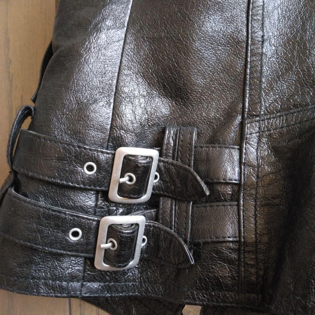 A.S.M本革ライダースレザージャケット50Ｌサイズ黒ラクーンファー付Wジップ