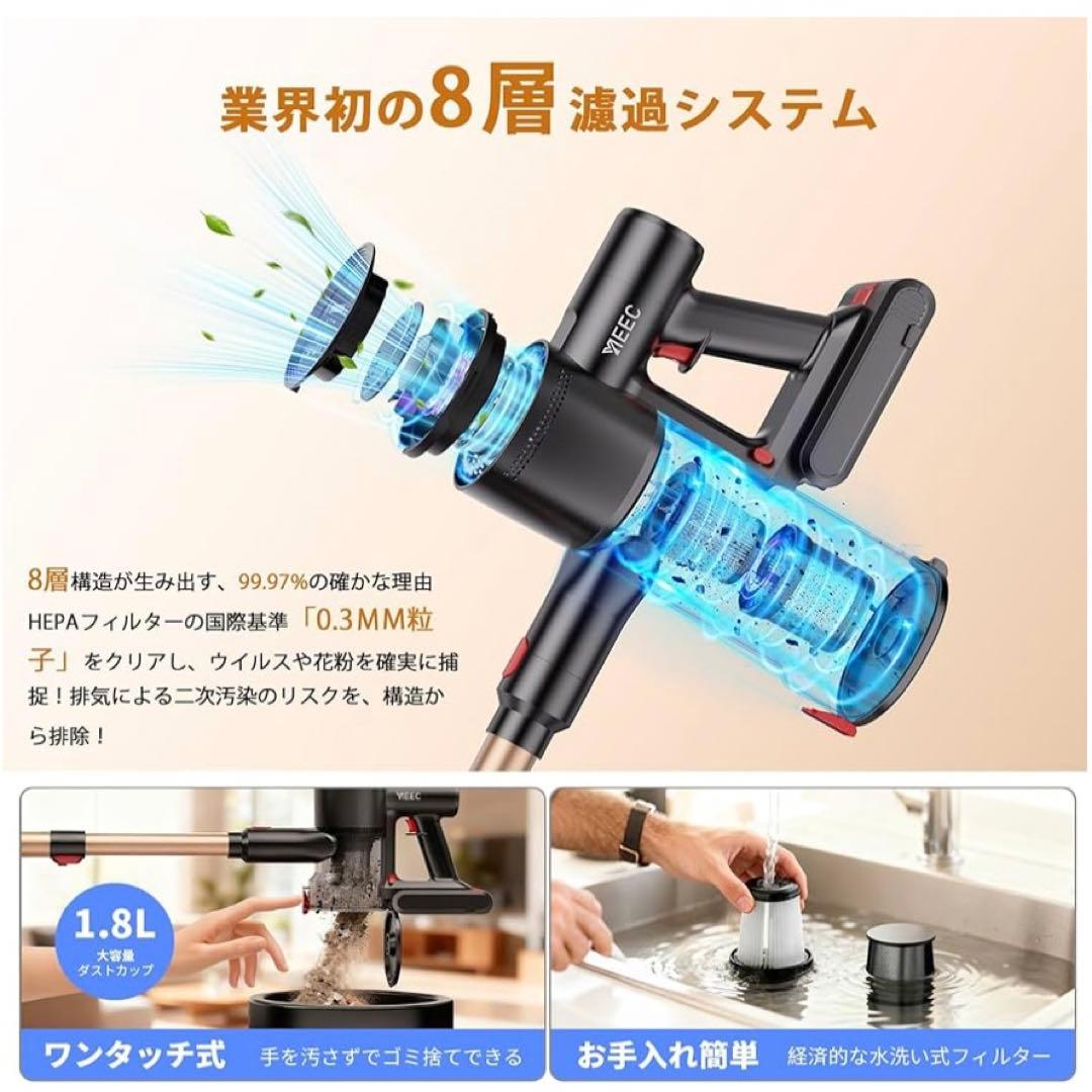 新品 コードレス掃除機 80Kpa超強力吸引 サイクロン 軽量 70分連続稼働