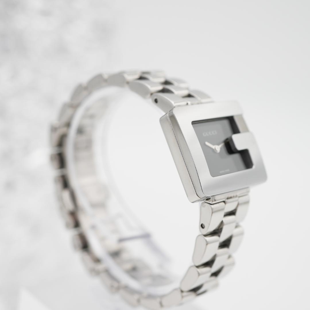 【稼働】 美品 GUCCI 3600L Gスクエア 黒文字盤 シルバー 腕時計