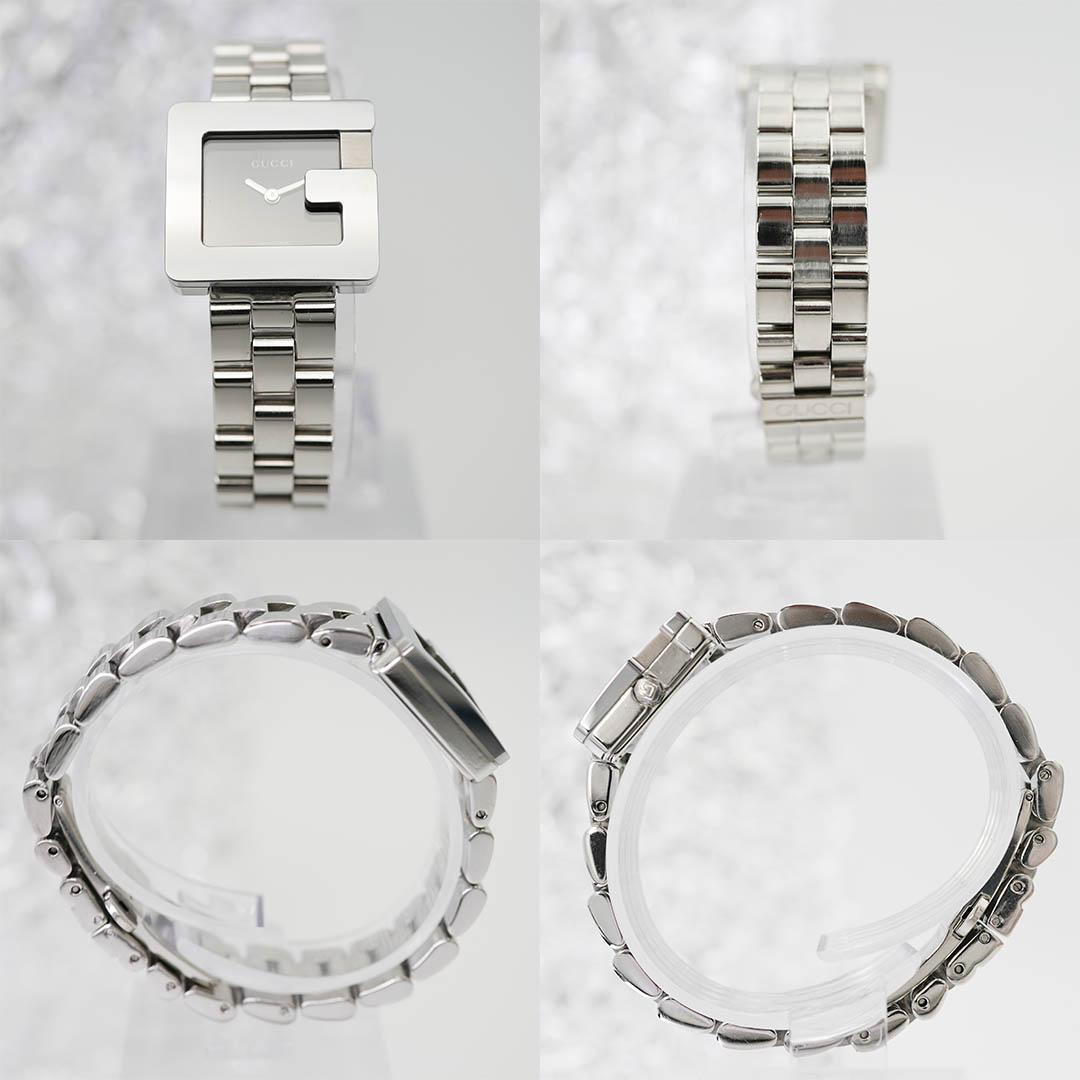 【稼働】 美品 GUCCI 3600L Gスクエア 黒文字盤 シルバー 腕時計