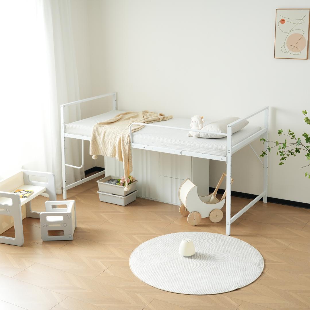 【高さ110cm】ロフトベッド （S）収納 北欧風 一人暮らし　WHITE