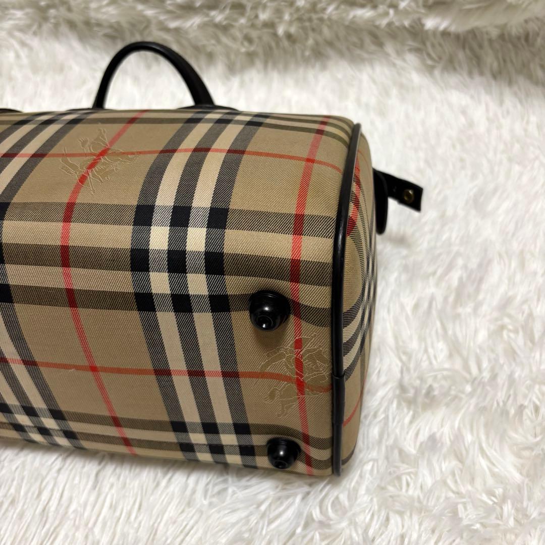 美品★バーバリー ミニボストンバッグ ノバチェック シャドーホース　黒