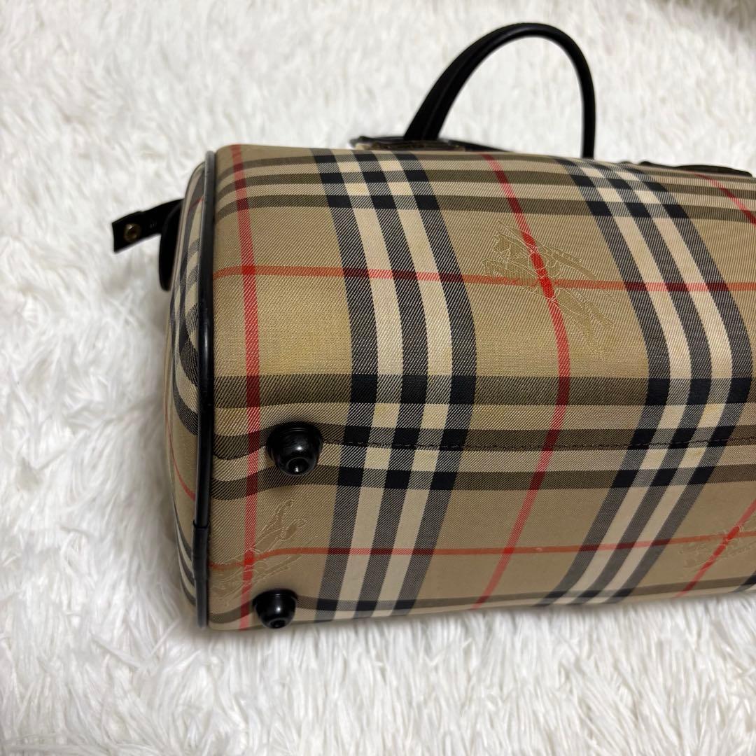 美品★バーバリー ミニボストンバッグ ノバチェック シャドーホース　黒