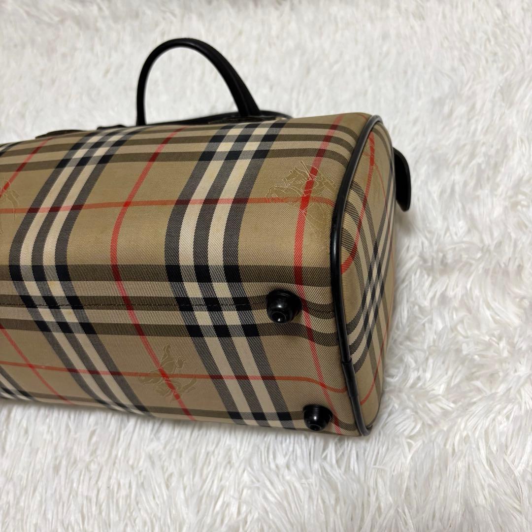 美品★バーバリー ミニボストンバッグ ノバチェック シャドーホース　黒