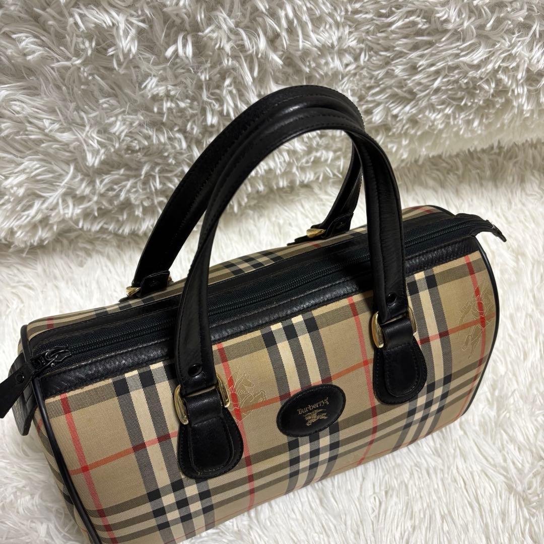 美品★バーバリー ミニボストンバッグ ノバチェック シャドーホース　黒