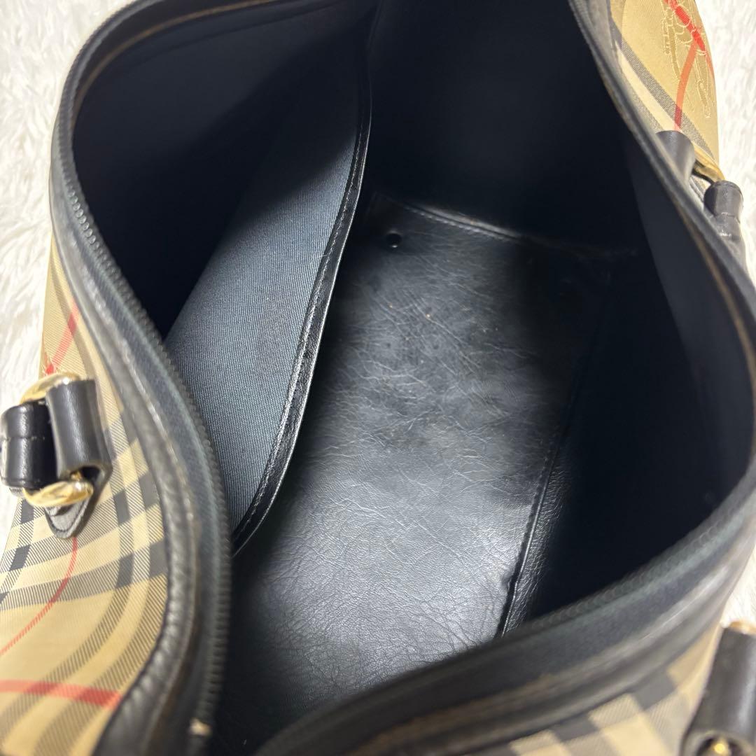 美品★バーバリー ミニボストンバッグ ノバチェック シャドーホース　黒