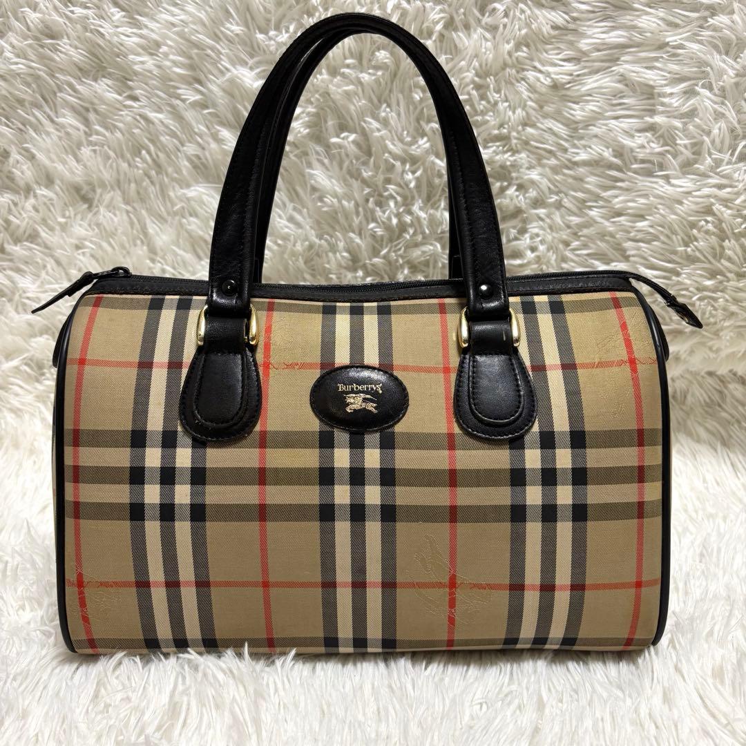 美品★バーバリー ミニボストンバッグ ノバチェック シャドーホース　黒