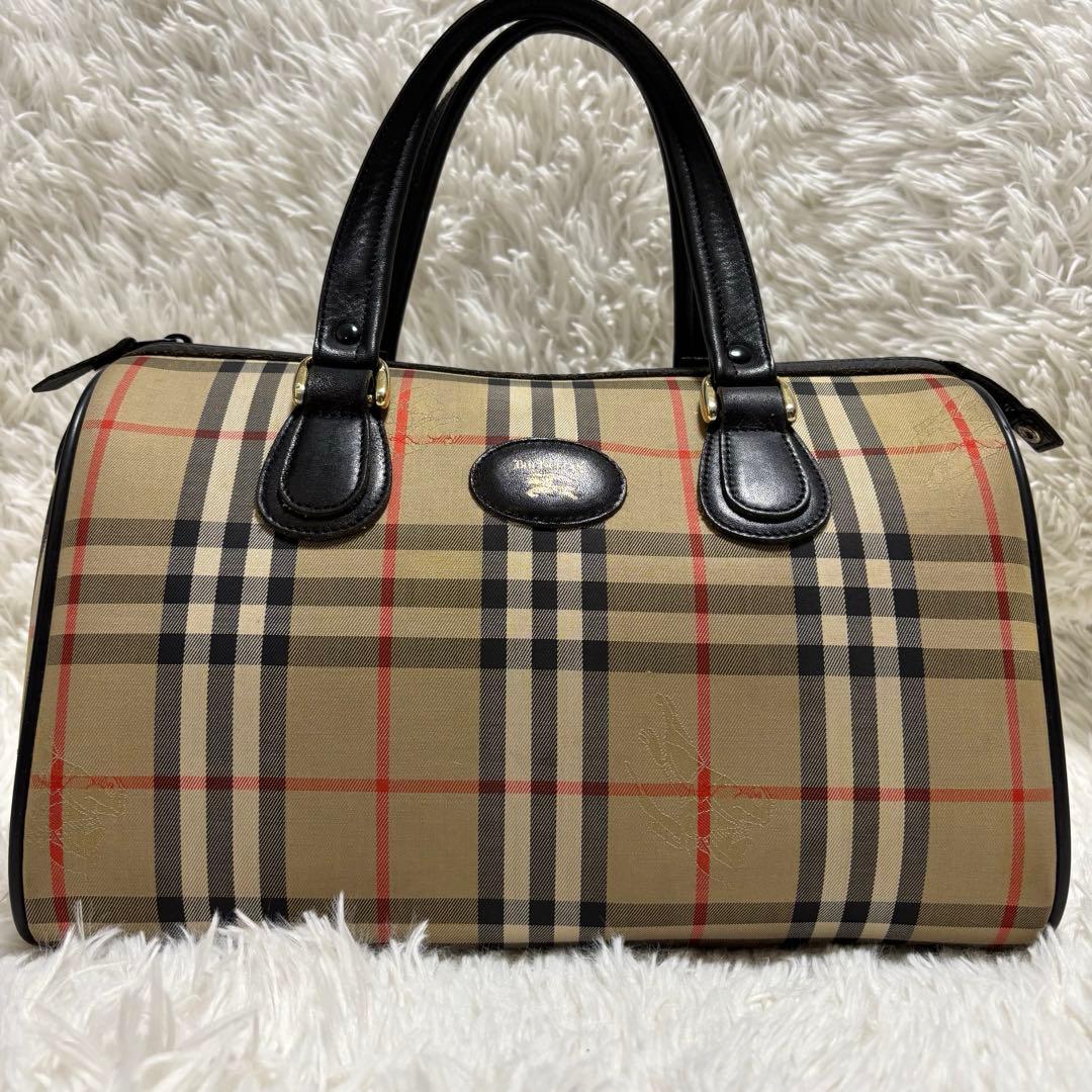 美品★バーバリー ミニボストンバッグ ノバチェック シャドーホース　黒