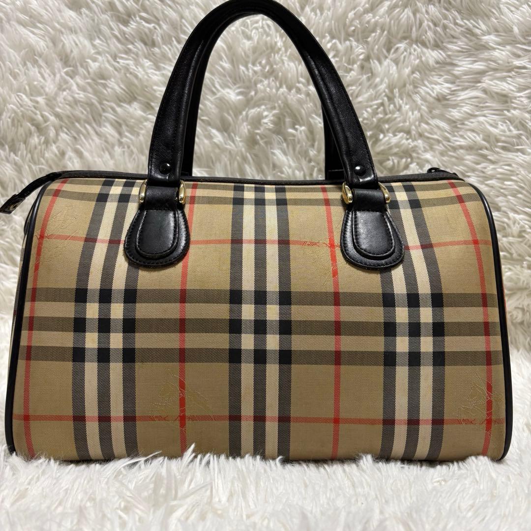 美品★バーバリー ミニボストンバッグ ノバチェック シャドーホース　黒