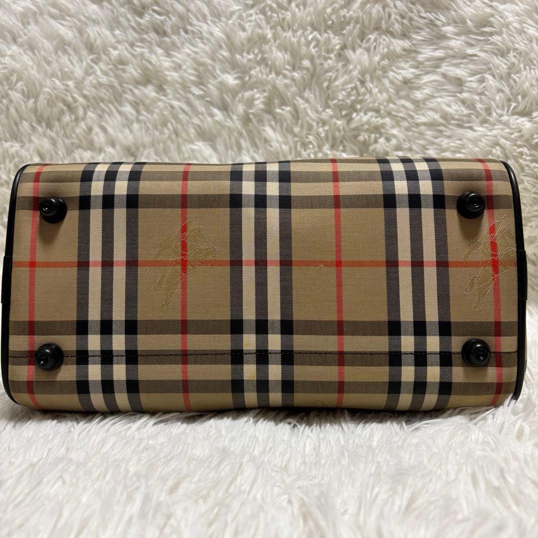 美品★バーバリー ミニボストンバッグ ノバチェック シャドーホース　黒