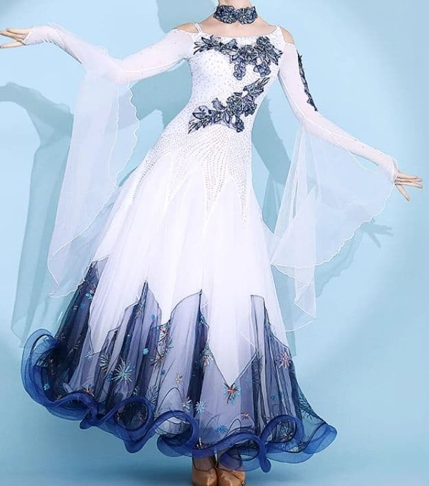 ★美品 お得　社交ダンスドレス 花火刺繍スタンダードドレス M