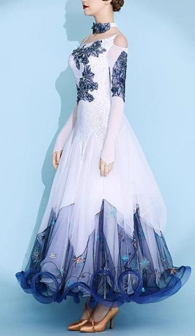 ★美品 お得　社交ダンスドレス 花火刺繍スタンダードドレス M