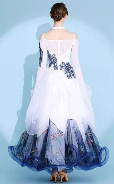 ★美品 お得　社交ダンスドレス 花火刺繍スタンダードドレス M