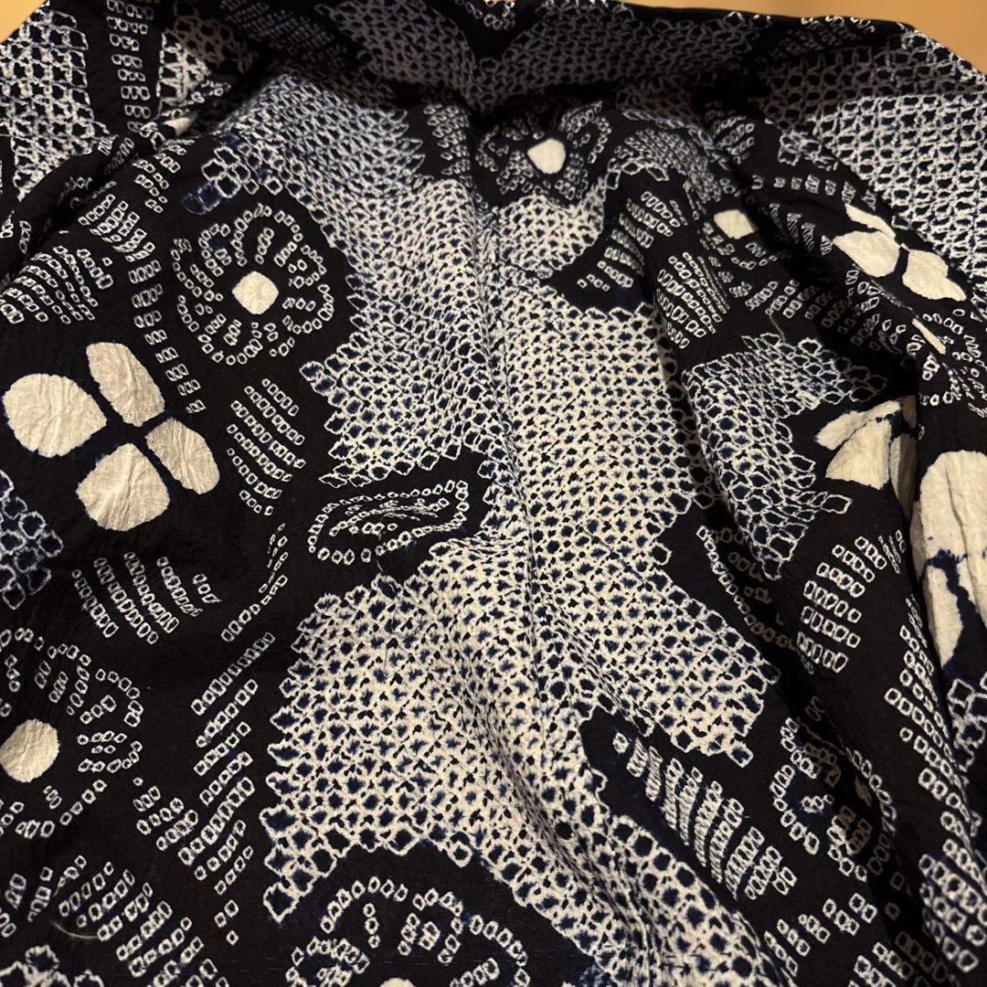 有松鳴海絞り浴衣 花繋ぎ 美品 手縫い 藍染 アンティーク レトロ 絞り