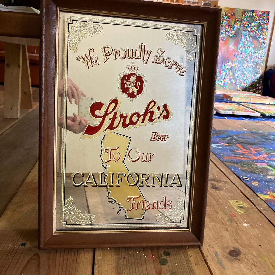 Stroh's ビール　アンティーク パブミラー　カリフォルニアの地図の柄