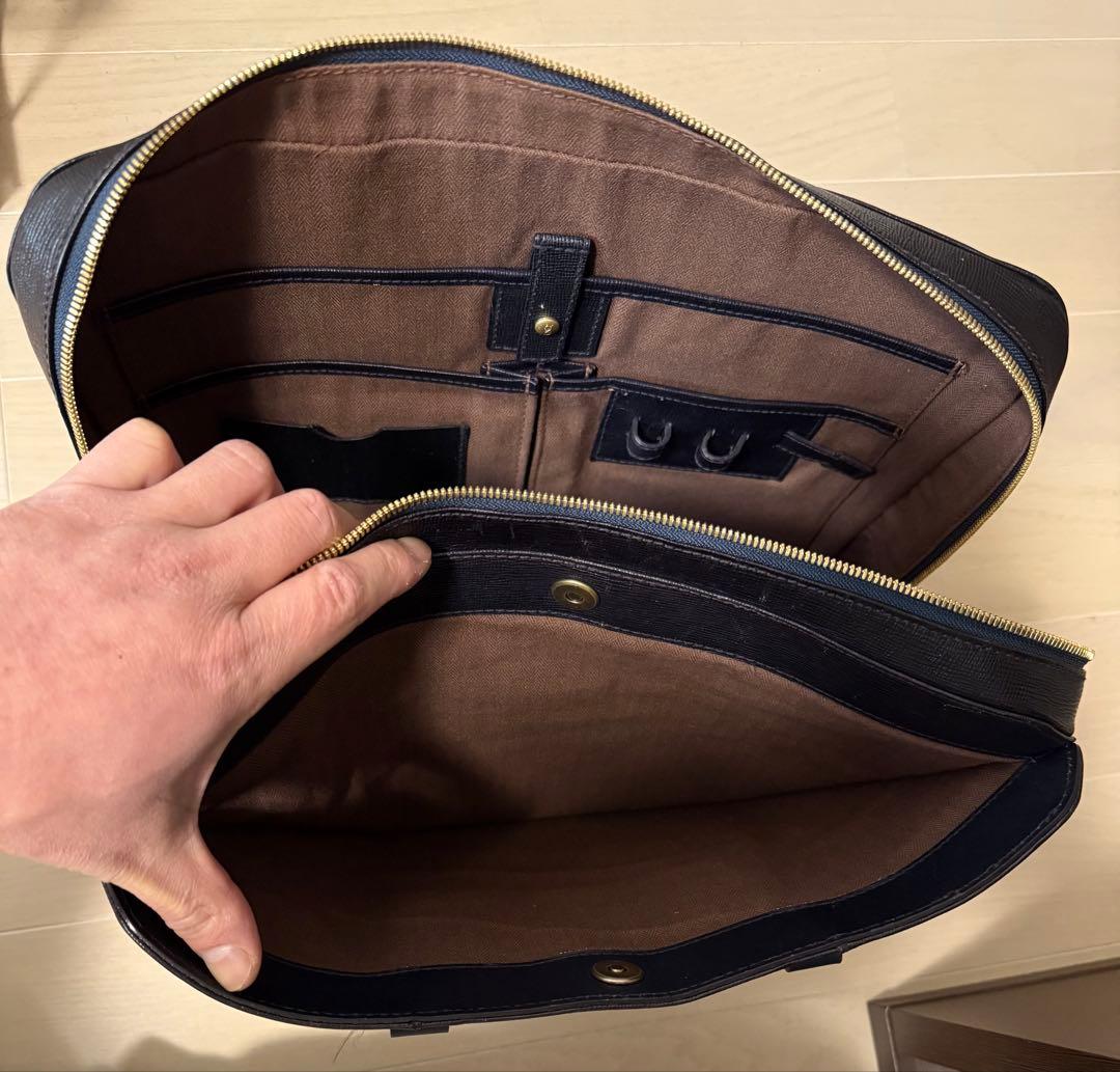 genten レザーブリーフケース ネイビー MacBook 13収納可