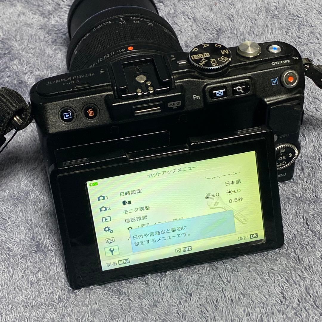 OLYMPUS E-PL5 ミラーレス一眼レンズ3種フラッシュ•バッグ付★訳あり